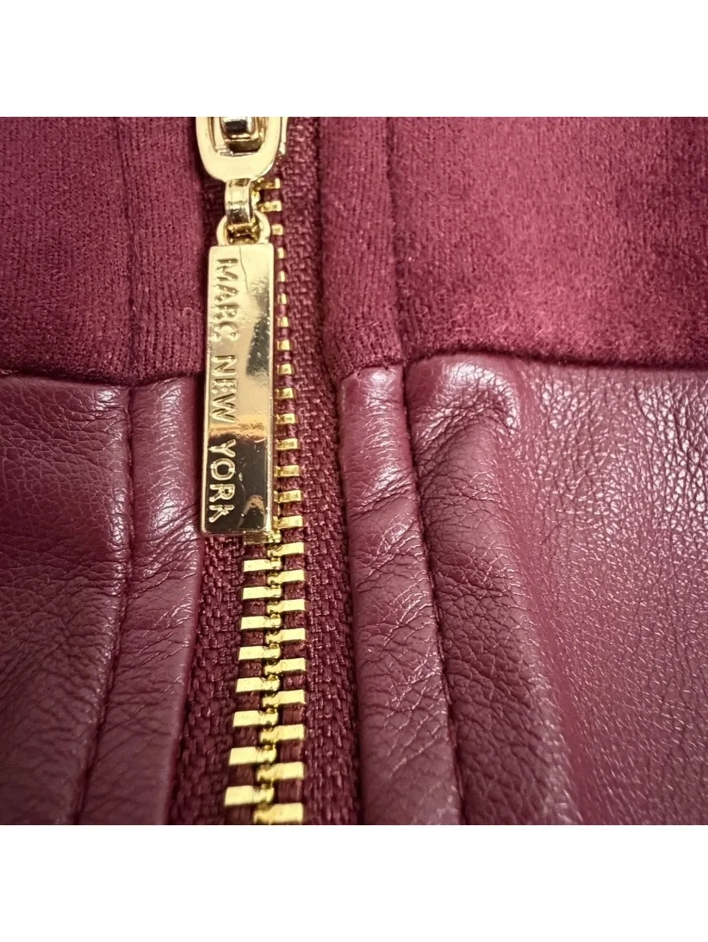 Marc New York Burgundy Faux Suede Leather Zip Front Mini Skirt XS